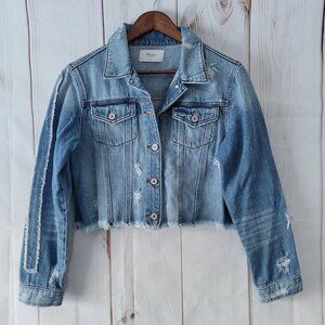 KanCan Los Angeles 100% Cotton Cropped Distresses Denim Jean Jacket Women’s L